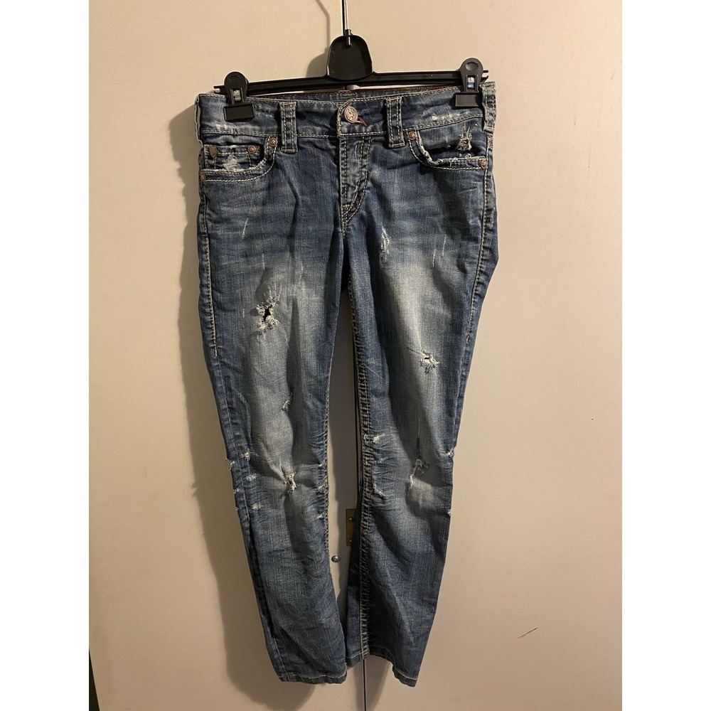 Womens 1921 Western Glove Works Skinny Distressed Jeans Med Wash Blue Size 26/32